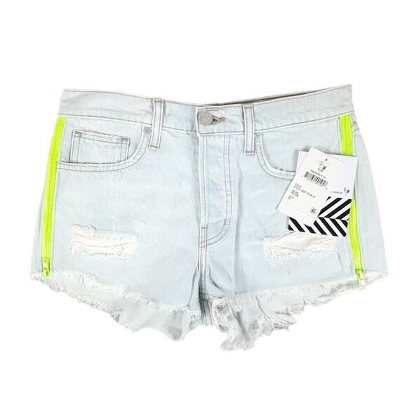 Free People x Sandrine Rose Distressed Denim Shorts with Yellow Zippers - Picture 6 of 14